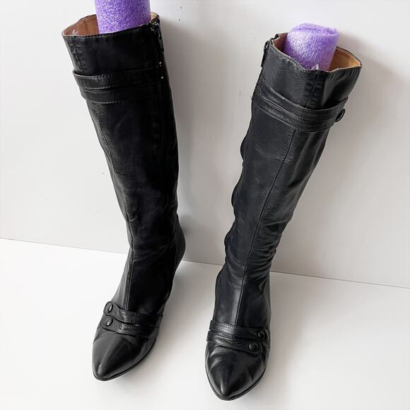 Vintage Black‎ Leather Knee High Victorian Gothic Kitten Heel Boots Size 36/6 - Picture 5 of 10